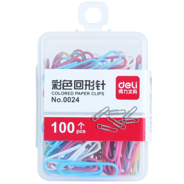 得力 0024 彩色回形针 多色混合 单盒装 办公用品