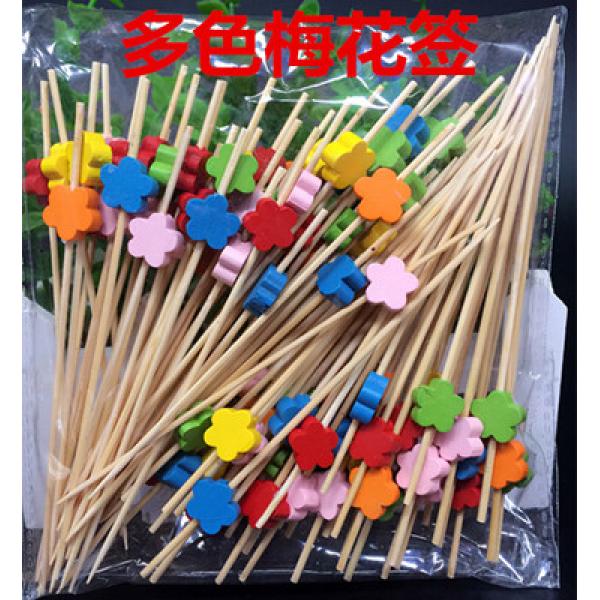 一次性花签水果叉竹签水果牙签叉子水果签果插创意鸡尾酒签装饰花签12cm