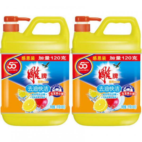 雕牌1kg+120g超效洗洁精加量感恩装大瓶食品级厨房果蔬不伤手