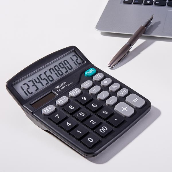 得力837 双电源轻便桌面计算器 12位大屏桌面计算机 黑色