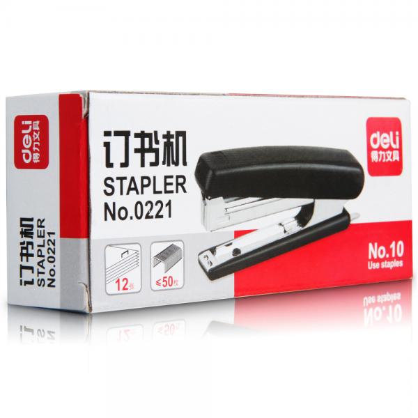 得力 0221 订书机12页经典耐用订书机 尾部自带起钉器(适用10#钉)  颜色随机