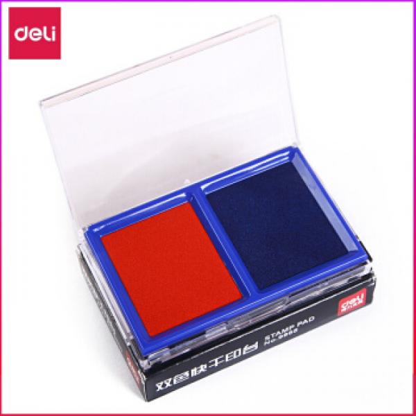 得力 9865 双色快干印台/印泥 红+蓝色 财务办公 一盒两色