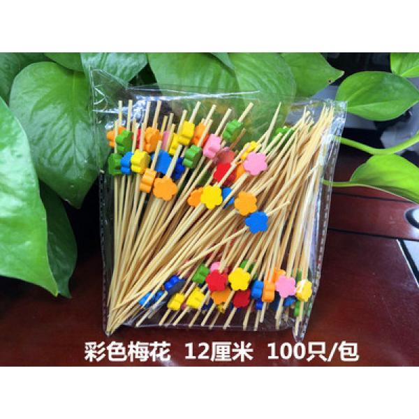 一次性花签水果叉竹签水果牙签叉子水果签果插创意鸡尾酒签装饰花签12cm