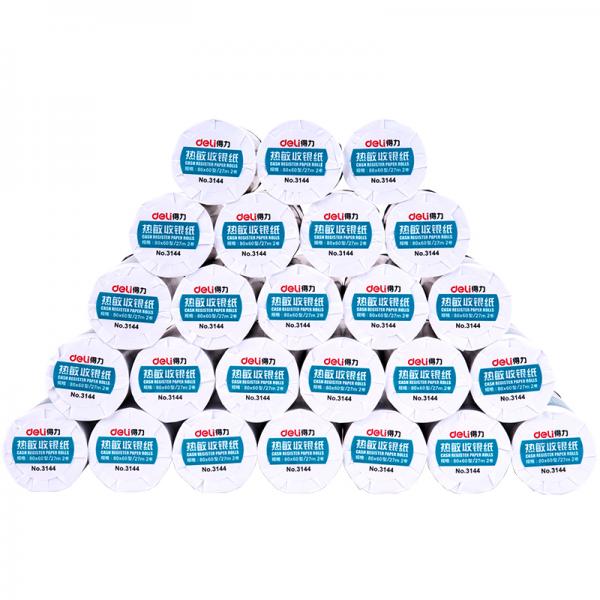 得力 3144 80mm*60mm热敏收银纸/收银机打印纸/超市小票打印纸 27米/卷 50卷/箱