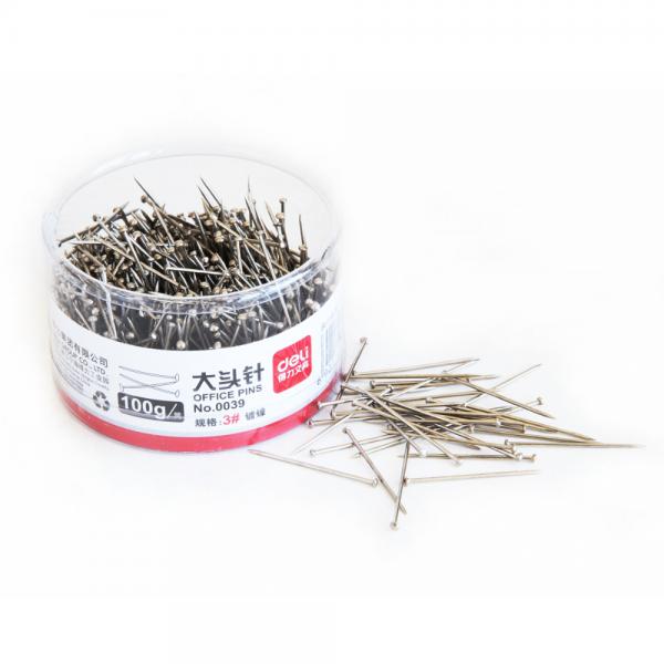 得力 0039 大头针 3# 直别针 办公用品 100g/筒 办公用品